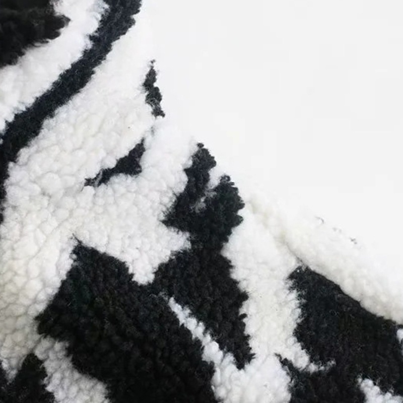 Áo khoác tay dài họa tiết da ngựa vằn khóa kéo làm bằng lông thú giả giữ ấm vào mùa đông dáng ngắn cao cấp