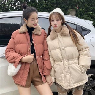 Áo phao cổ lông rút eo( sẵn đỏ)
