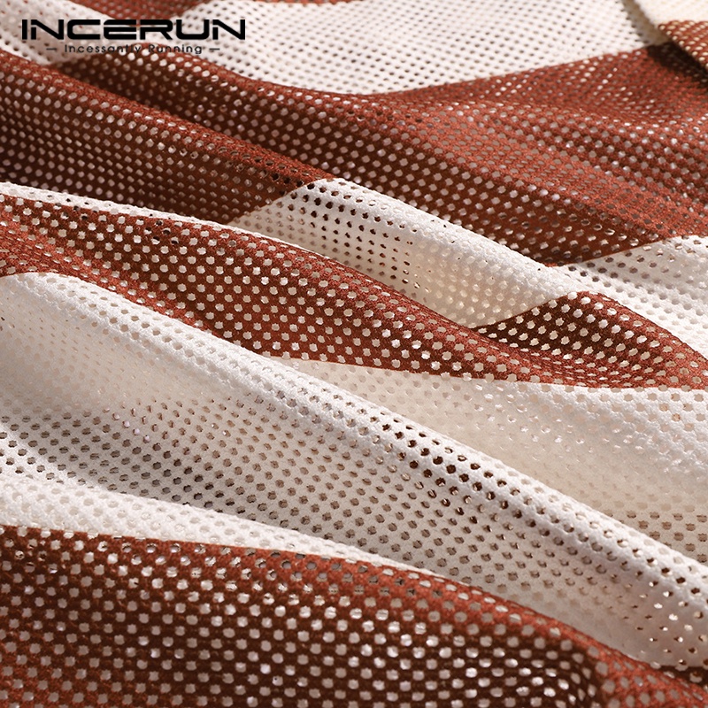 INCERUN Áo Sơ Mi Tay Ngắn Họa Tiết Kẻ Sọc Nhiều Màu Sắc Thiết Kế Thoải Mái Thời Trang Cho Nam