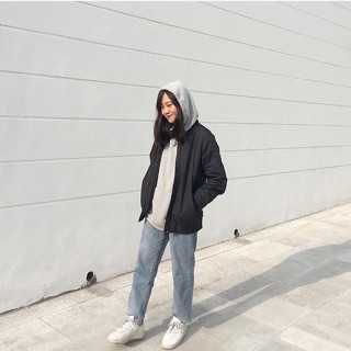 Mom jeans xanh mài