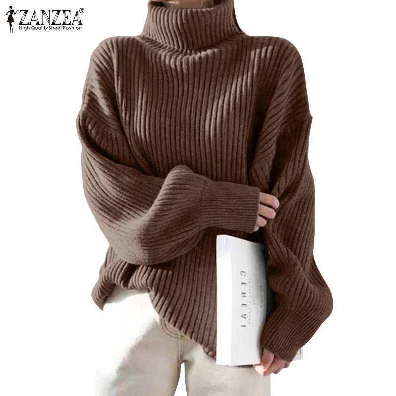Áo len ZANZEA cổ lọ dáng rộng tay dài phồng màu trơn thời trang đường phố đơn giản dành cho nữ  | BigBuy360 - bigbuy360.vn