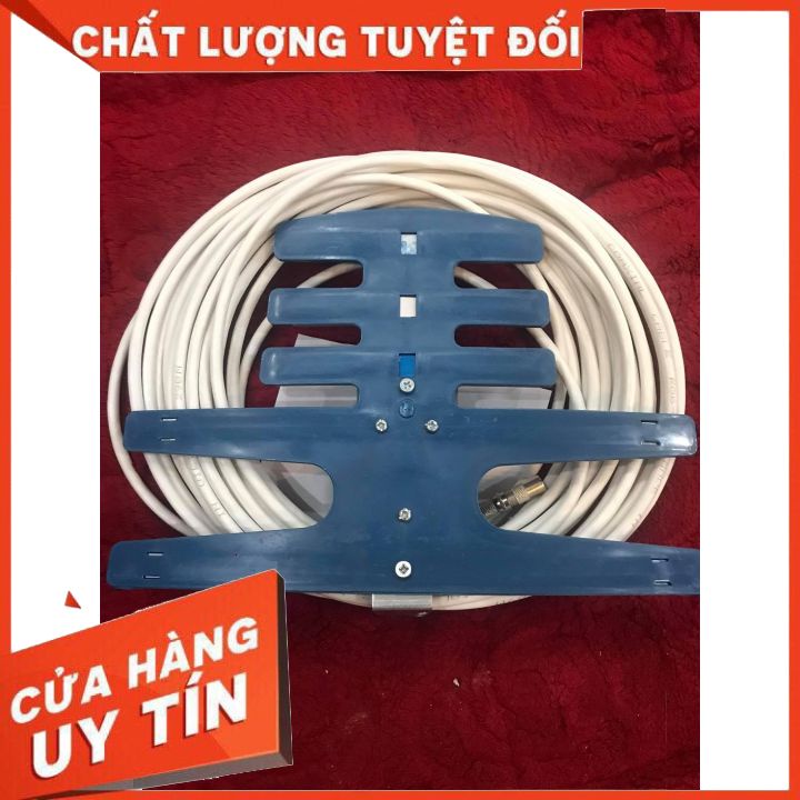 Anten tivi kỹ thuật số DVB T2 ngoài trời - Loại 12m và 15m dây cáp - Jack nối - Có nhựa bảo vệ Anten