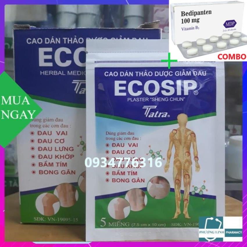 Combo Bedipanten 100mg +  ECOSIP 20 gói x 5 miếng cao dán thảo dược ( Chính hãng )