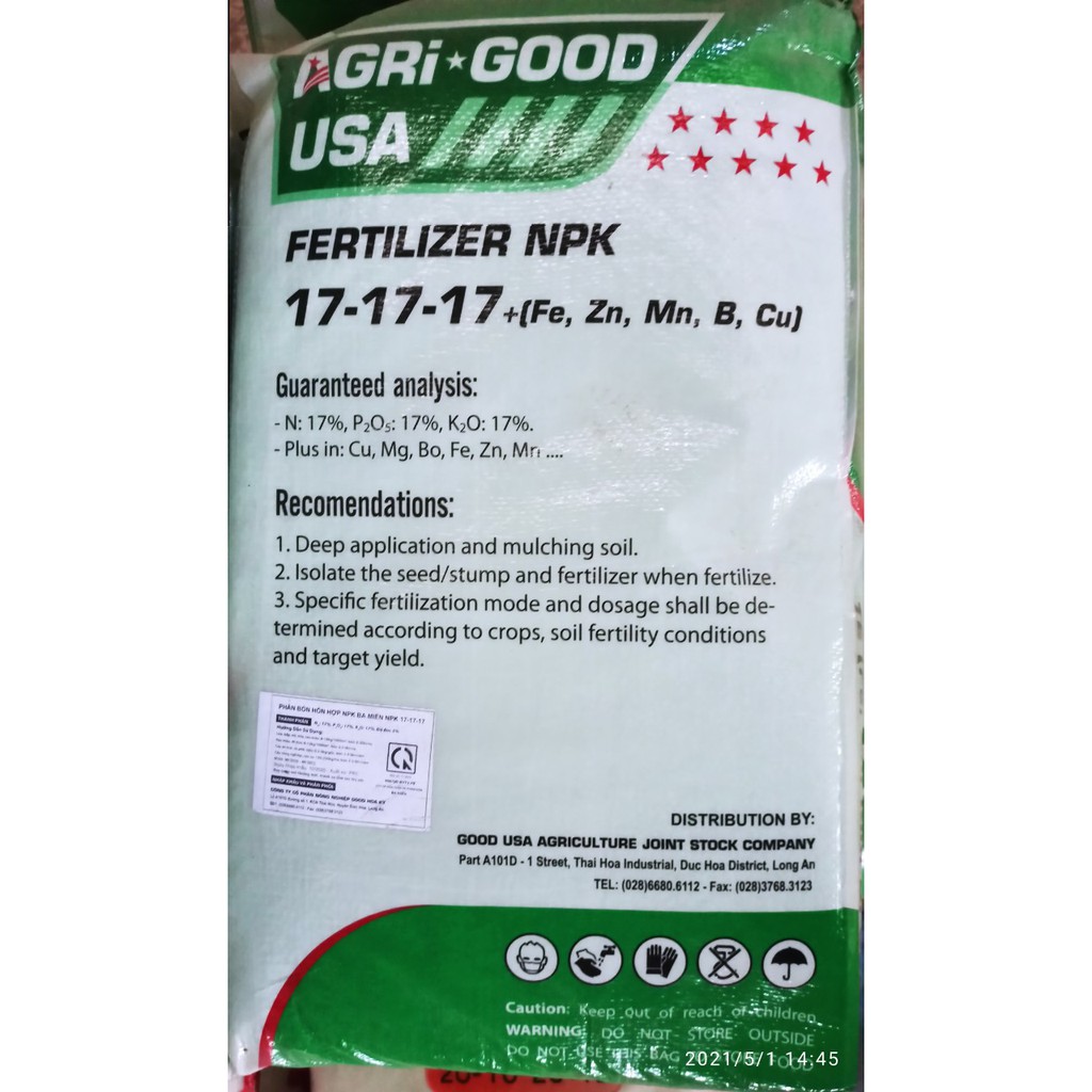 Phân bón NPK nhập khẩu 17.17.17 - Túi Zip 1Kg