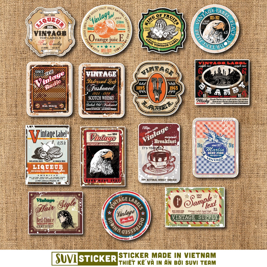 50 Sticker Vintage Stamp chống nước sticker dán mũ bảo hiểm, laptop, điện thoại, đàn guitar, vali. MSP: SV28