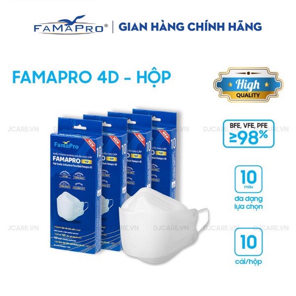 [HCM][GIÁ TẠI XƯỞNG] Khẩu trang y tế cao cấp kháng khuẩn 3 lớp Famapro 4D-Hộp 10 cái với 2 lựa chọn Trắng -Xám