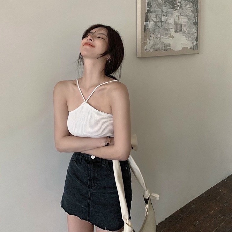 Áo Croptop Dây Mảnh Cổ Yếm Chéo Xinh Khoe Vai Thon  235 FIORI STORE