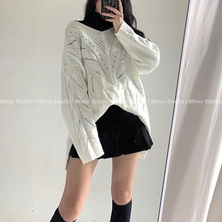 Áo len trăngs cổ V -Váy nhung xếp li