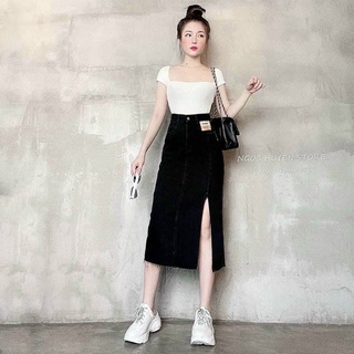 Chân váy bò nữ dáng dài xẻ tà(bán lẻ+sỉ)