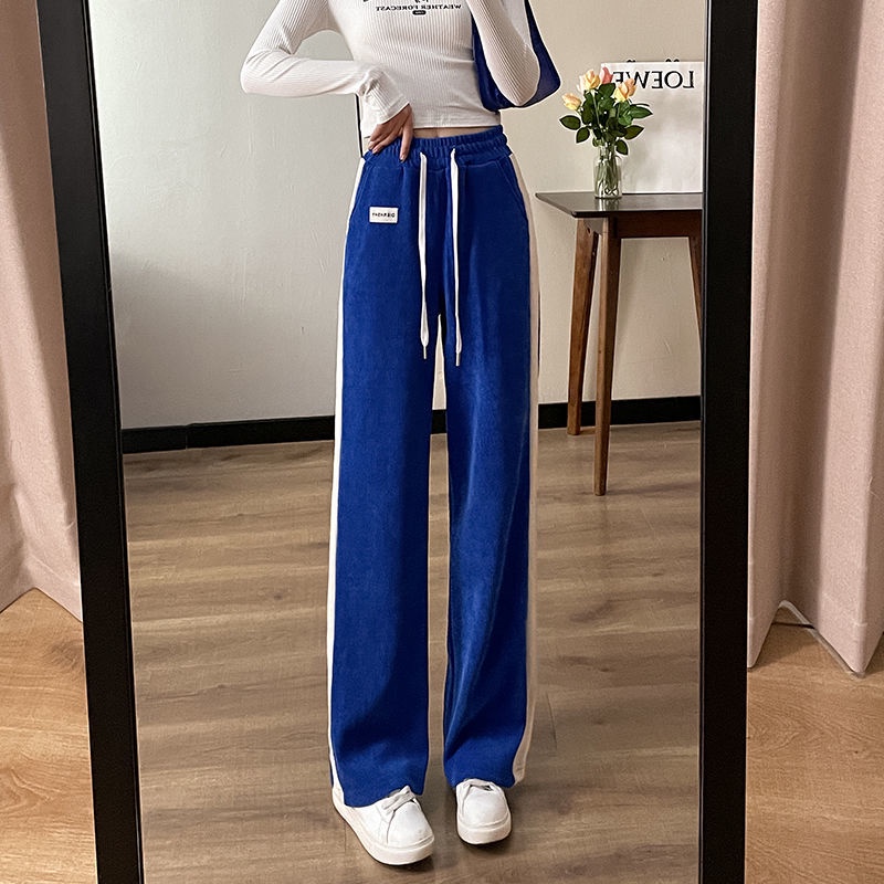 Quần Dài Lưng Cao Ống Rộng Màu Xanh Dương Thời Trang Xu Hướng