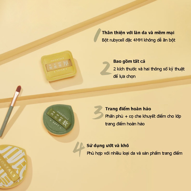 AMORTALS  Set 2 Mút Trang Điểm Ướt Và Khô Hình Quả Trứng 100 Điểm Cho Nữ