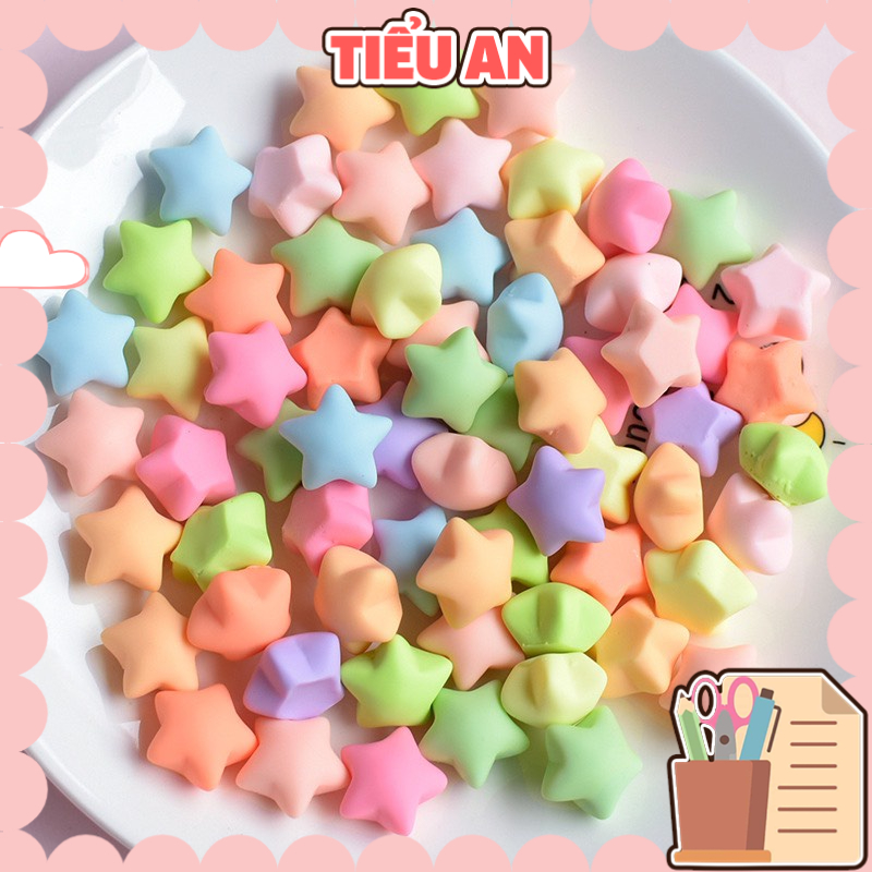 Charm (C591) slime/ Dụng Cụ [Ko Keo &amp; Nút] Hình 3D Trái Tim &amp; Ngôi Sao Màu Pastel - (khoảng 1.5x1.5cm)