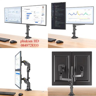 Giá Treo 2 Màn Hình NB H180 22-32 Inch New 2021 Gắn Bàn Xoay 360 Độ