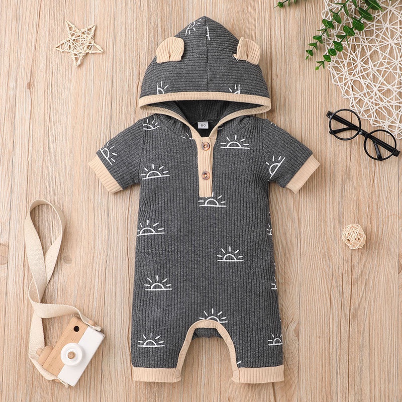 Body Tay Ngắn Cho Bé Trai Bé Gái Sơ Sinh 0-24 Tháng,Bodysuit Liền Thân Áo Hoodie Cho Bé