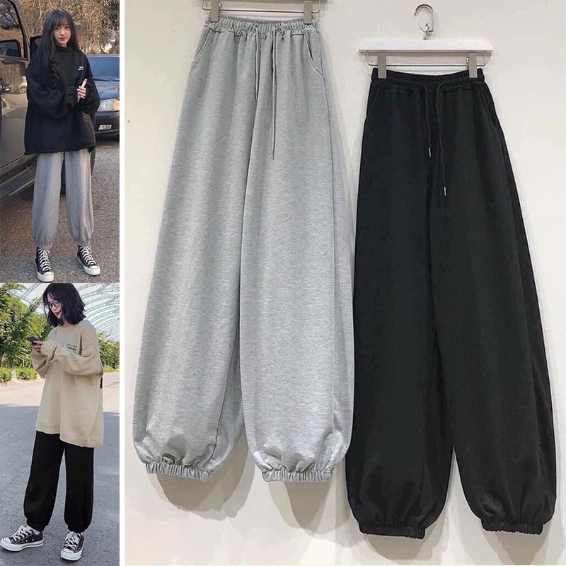 Quần Nỉ Trơn Nữ, Quần Nỉ Nữ Ống Rộng Freesize Dưới 59kg Chất Nỉ Dày Dặn Phong Cách Jogger