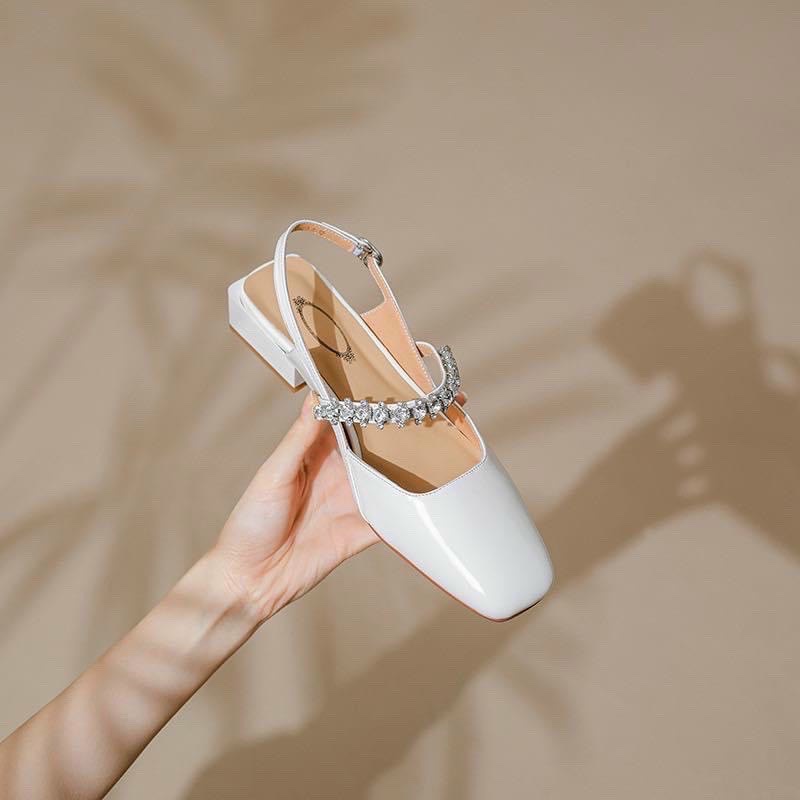 Giày cao gót bít mũi đính đá 3 phân, sandal cao gót mũi vuông đính đá 3 phân mã CD51