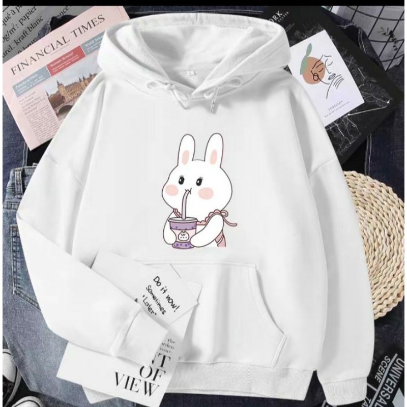 Áo hoodie nỉ bông thỏ uống sữa siêu kute chất nỉ dày dặn | BigBuy360 - bigbuy360.vn