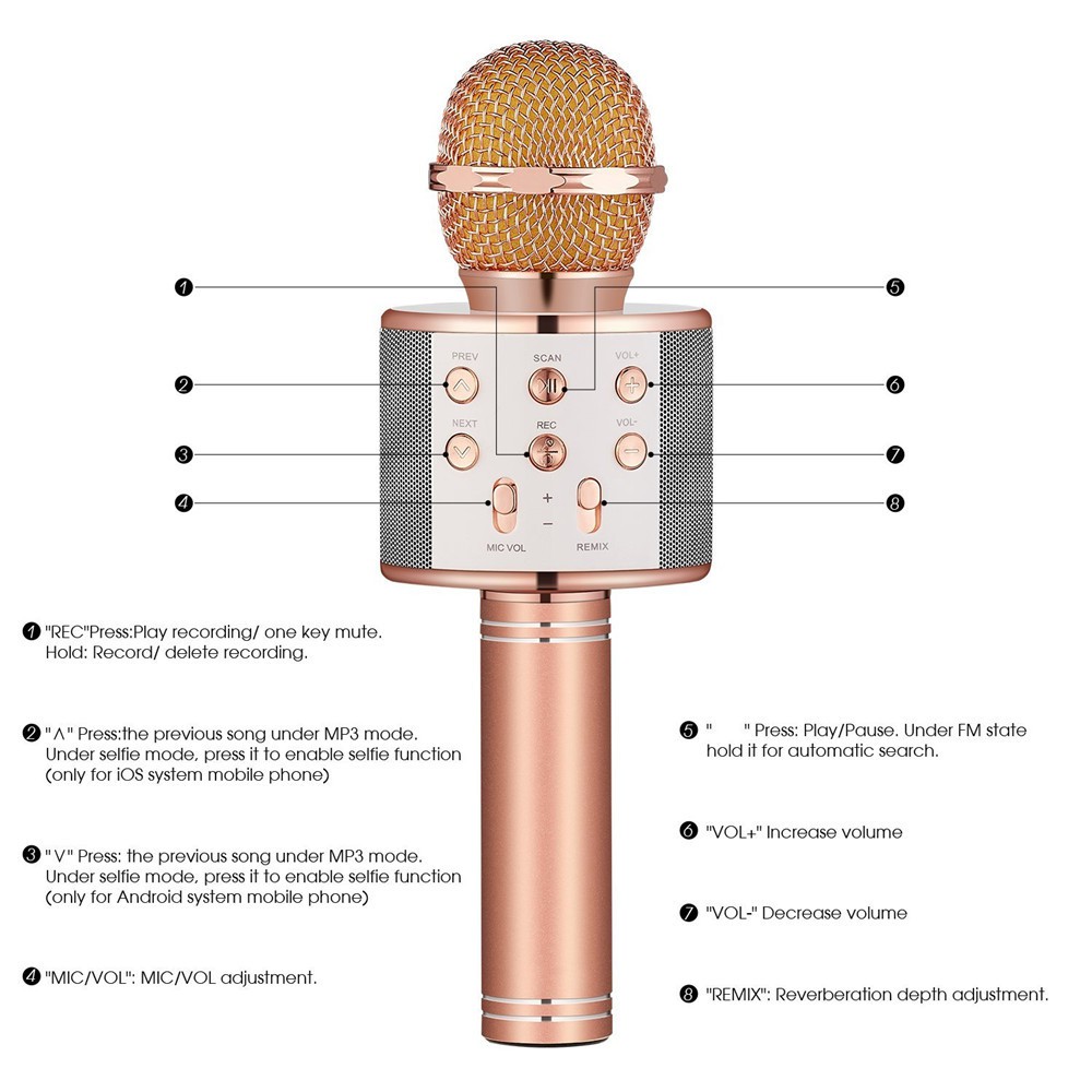 Micro Hát Karaoke Bluetooth Không Dây Ws858 Q7 Q9 Microfone