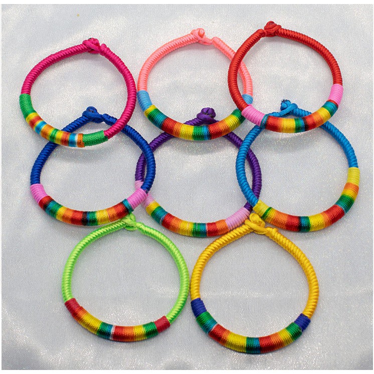 Vòng chỉ đỏ Tây Tạng bện kiểm cầu vồng CD32