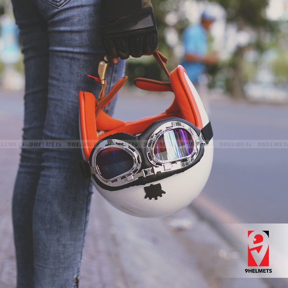 NÓN 3/4 ROYAL M20B - TRẮNG BÓNG LÓT CAM