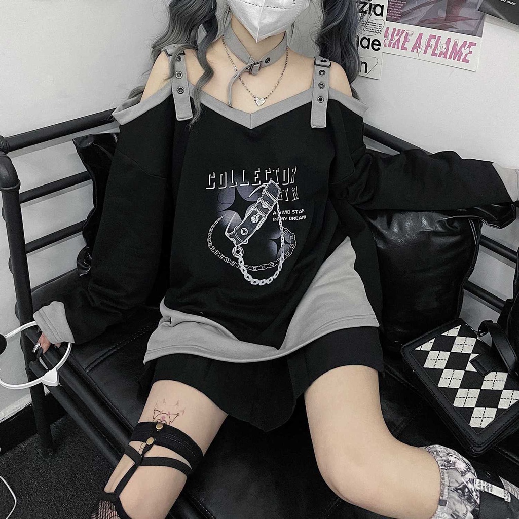 Áo sweatshirt JSC hở vai in họa tiết cá tính phong cách ngọt ngào cổ điển thời trang dành cho nữ