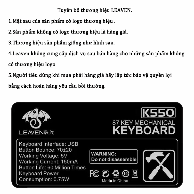 Bàn phím máy tính LEAVEN K550 Phiên bản mới RGB LED PRO Office bàn phím cơ chơi game