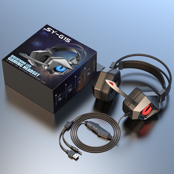 Tai nghe chụp tai máy tính GAMING SY-G15 có đèn LED màu, có mic đàm thoại, headphone chơi game trên điện thoại , laptop.