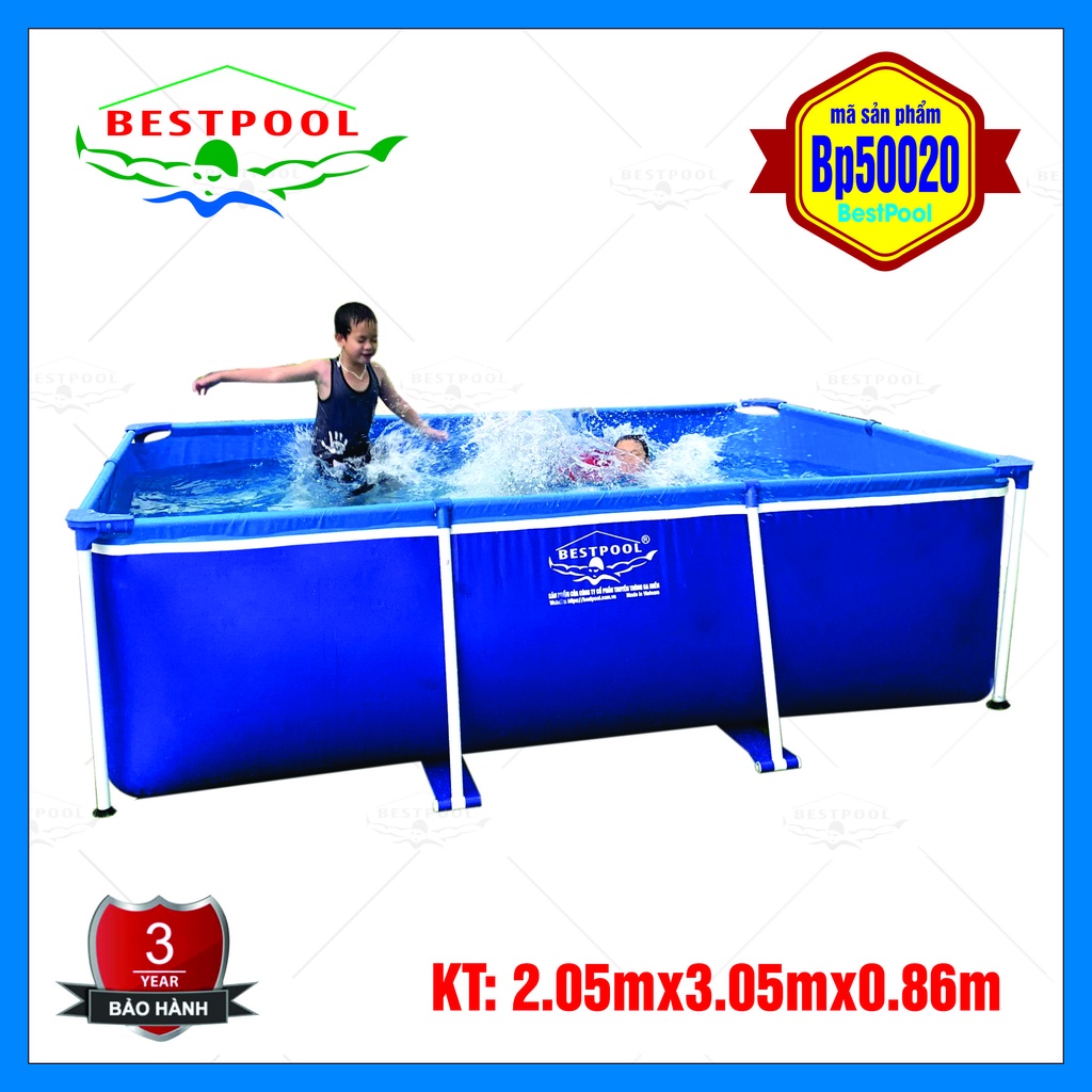 [Bảo Hành 3 Năm] Bể bơi phao không cần bơm hơi KT: 2m05 x 3m05 x 0.86m, bể bơi trẻ em, bể bơi bạt, bể bơi khung kim loại