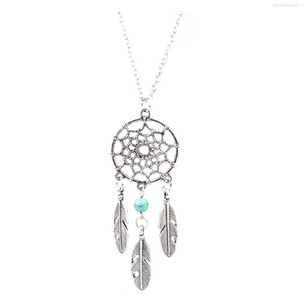 Dây chuyền phối mặt hình Dreamcatcher đính hạt và lông vũ xinh xắn Kitchentool01