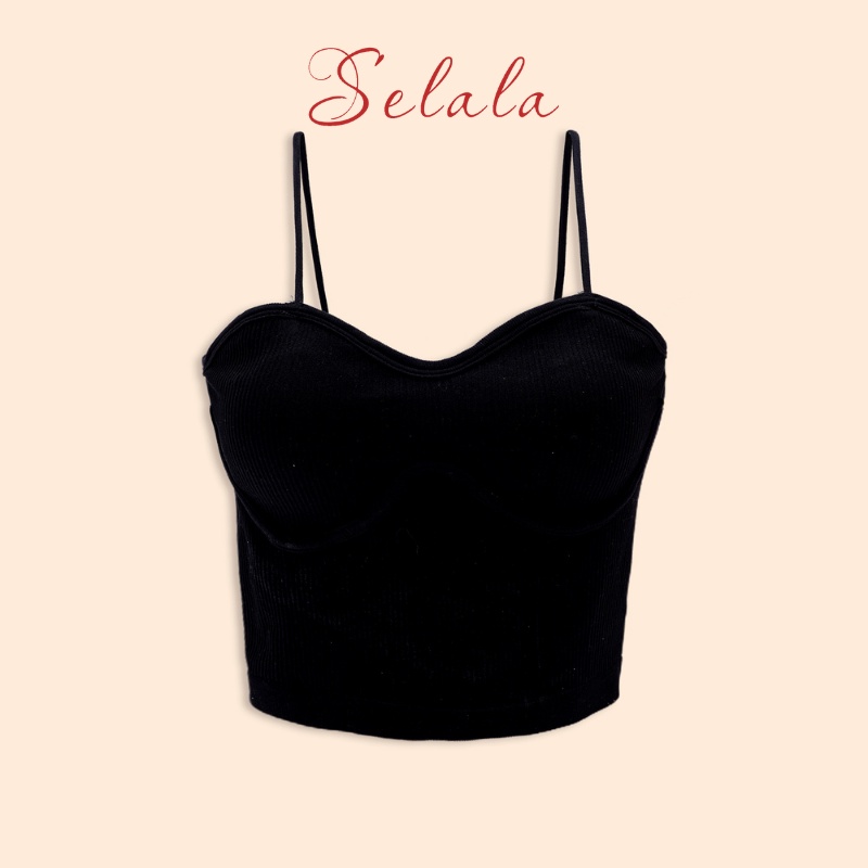 Áo 2 Dây Selala Nữ Đệm Ngực Gân Tăm Croptop Viền Ngực 2D14
