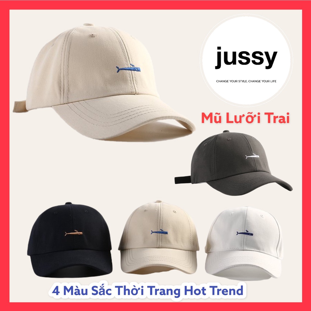 Mũ Lưỡi Trai Jussy Thêu Hình Cá Voi Nhiều Màu Hot Trend Phong Cách Nón Lưỡi Trai Hàn Quốc Form Mềm Chất Vải Cotton