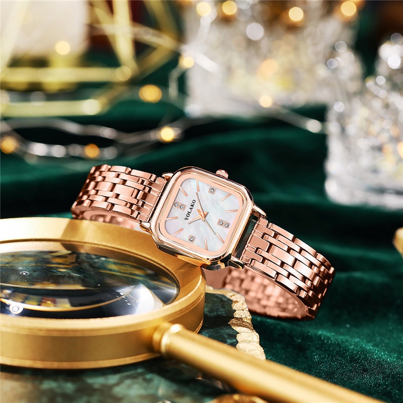 Đồng Hồ Đeo Tay Máy Quartz Mặt Vuông Dây Thép Không Gỉ Thời Trang Cho Nữ