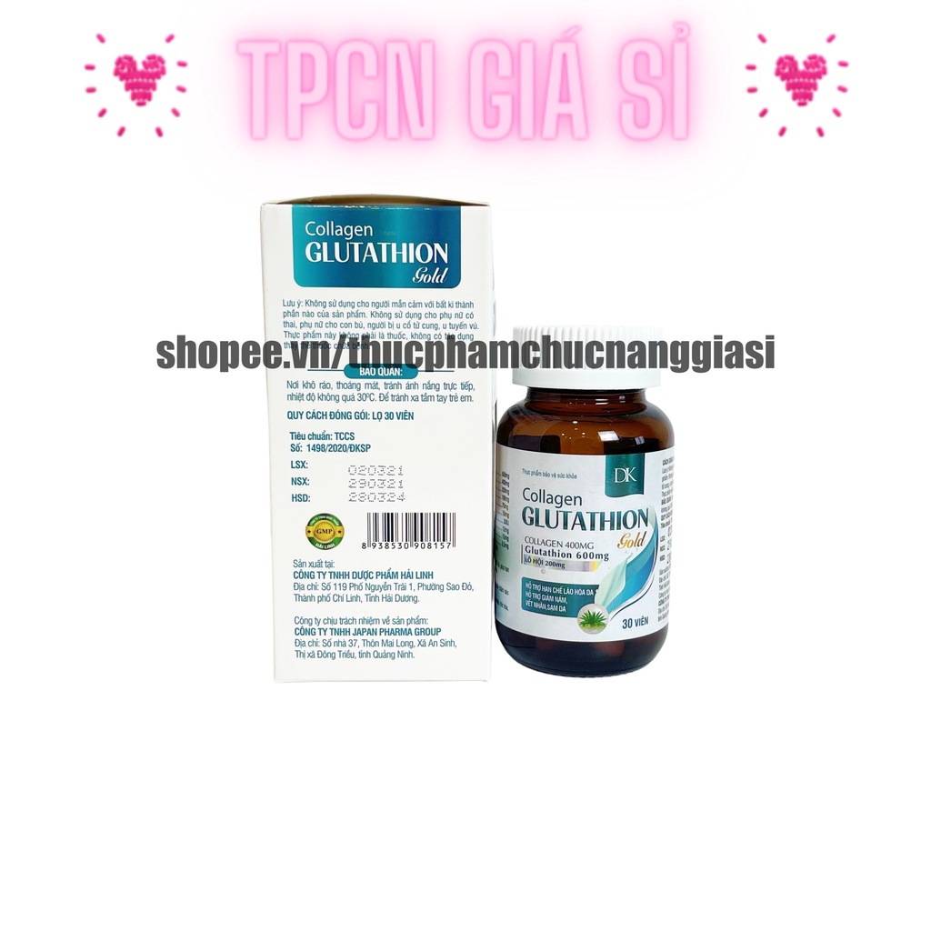 Viên uống đẹp da COLLAGEN GLUTATHION GOLD hỗ trợ làm đẹp, trắng sáng da, bô sung nội tiết tố nữ - Hộp 30 viên