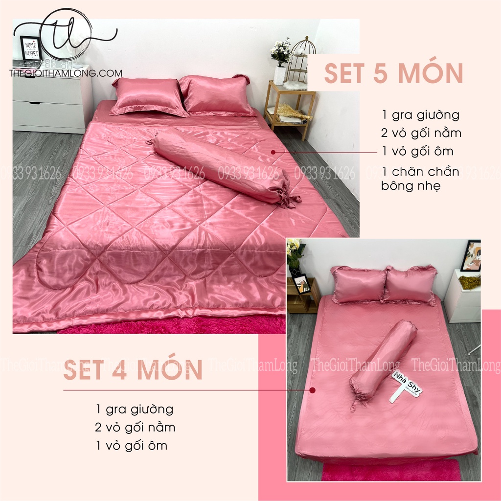 Trọn Bộ 5 Món Ga Phi Lụa Cao Cấp Sang Trọng - Nhiều màu Size Thoải mái - Bộ Chăn Bông Nhẹ