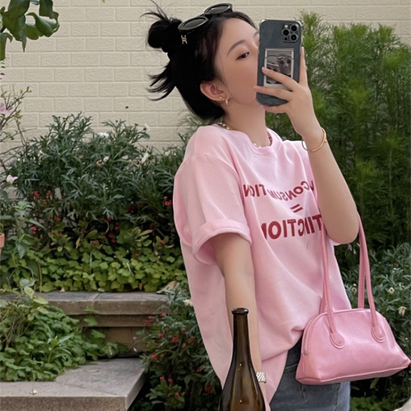 Áo Thun Tay Ngắn Dáng Rộng In Chữ Đơn Giản Trẻ Trung Hợp Thời Trang