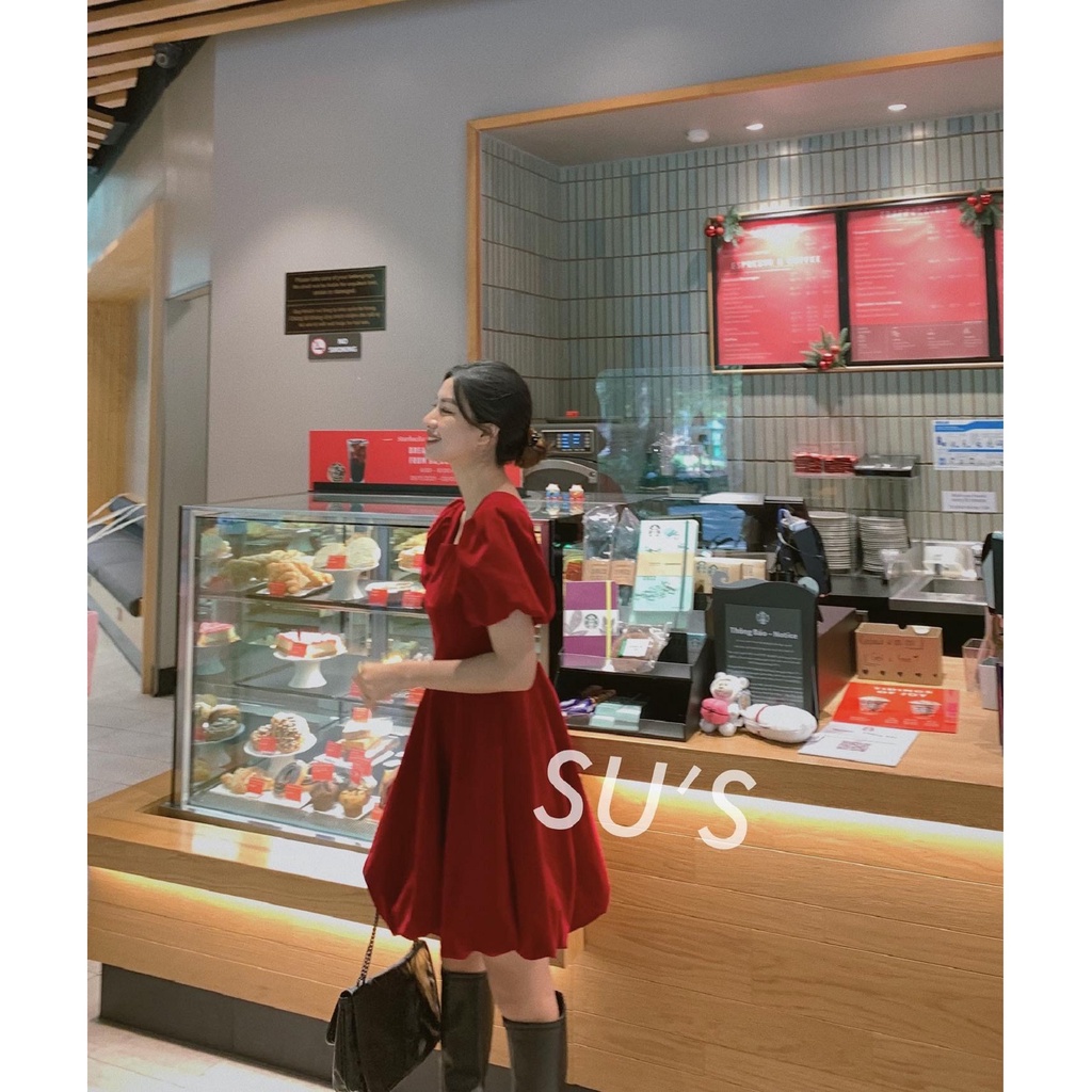 Váy nhung cổ vuông tay bồng V575 SUSTORE | BigBuy360 - bigbuy360.vn