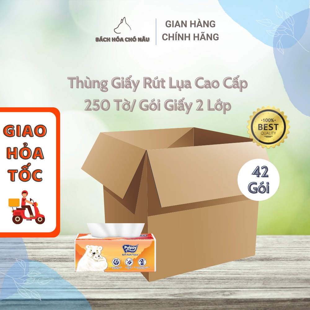 Thùng 42 Gói Giấy Rút Lụa Pulppy Polar Bear 250 Tờ/ Gói Giấy 2 Lớp Tiện Dụng [ Hàng Mới Chính Hãng]