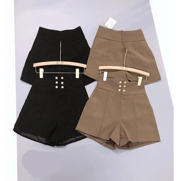 Quần short nữ cạp cao ống rộng CHAT lưng cao 6 khuy vải tuyết mưa Q40