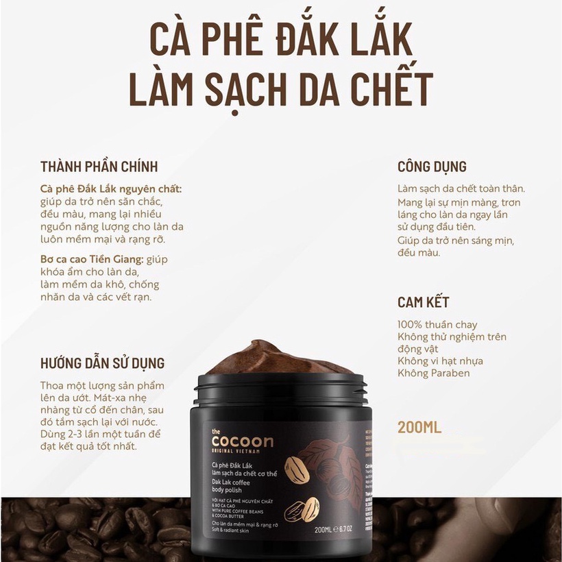 Tẩy da chết toàn thân Cocoon Cà phê Đắk Lắk làm sạch da chết 200ml | BigBuy360 - bigbuy360.vn