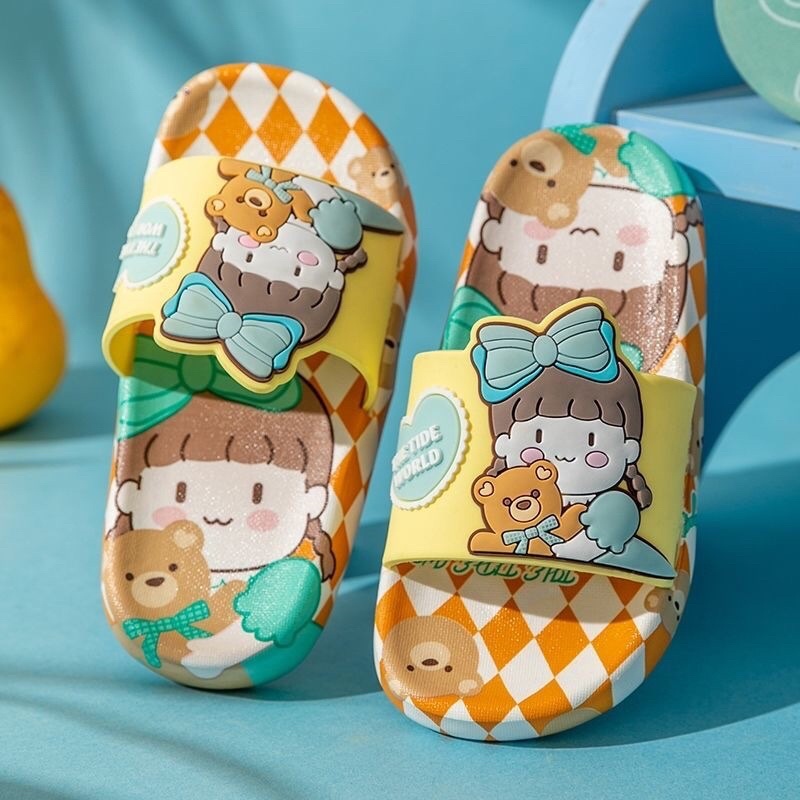 Dép lê quai ngang trẻ em Em Bé Gấu Bông hoạ tiết xinh yêu cho bé trai bé gái mã DLC5
