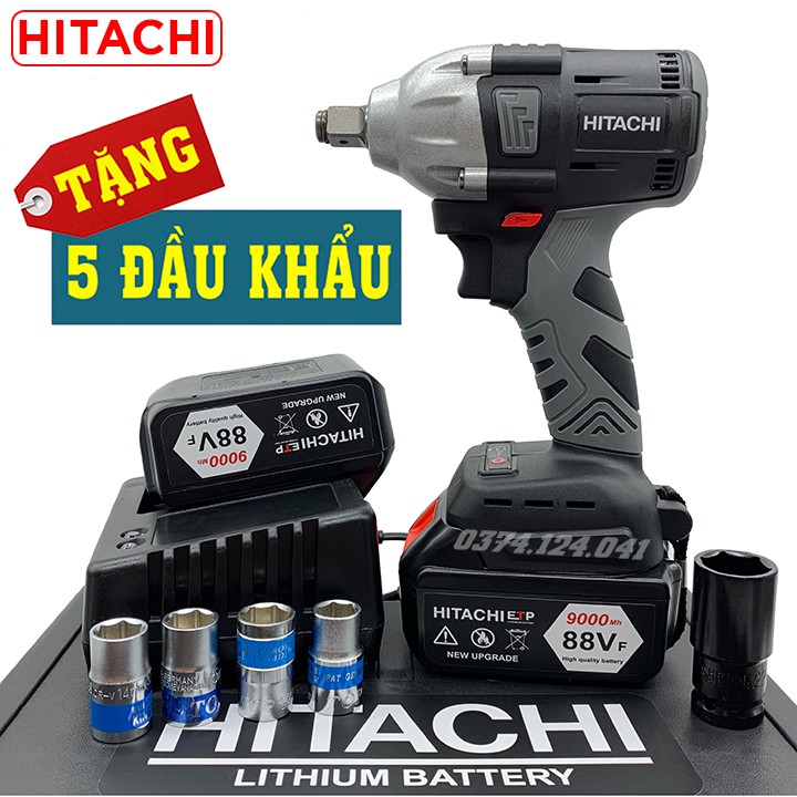 Máy Siết Bulong HITACHI 88V - TẶNG 5 Đầu Khẩu - Không Chổi Than Đầu rỗng Bắt vít Khoan - 2Pin 10 Cell