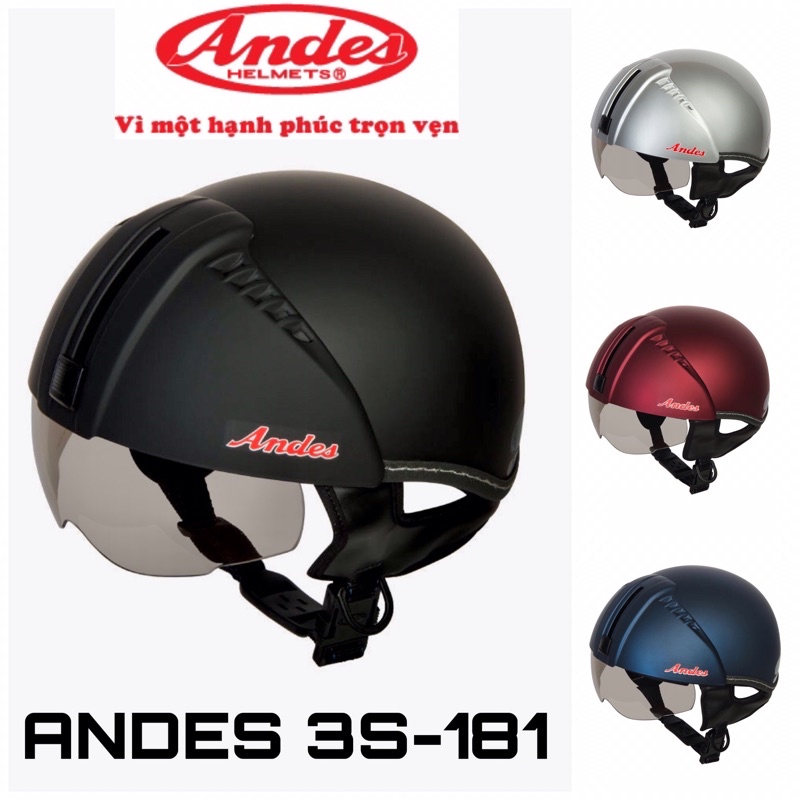 Nón bảo hiểm nửa đầu kính âm Andes màu trơn