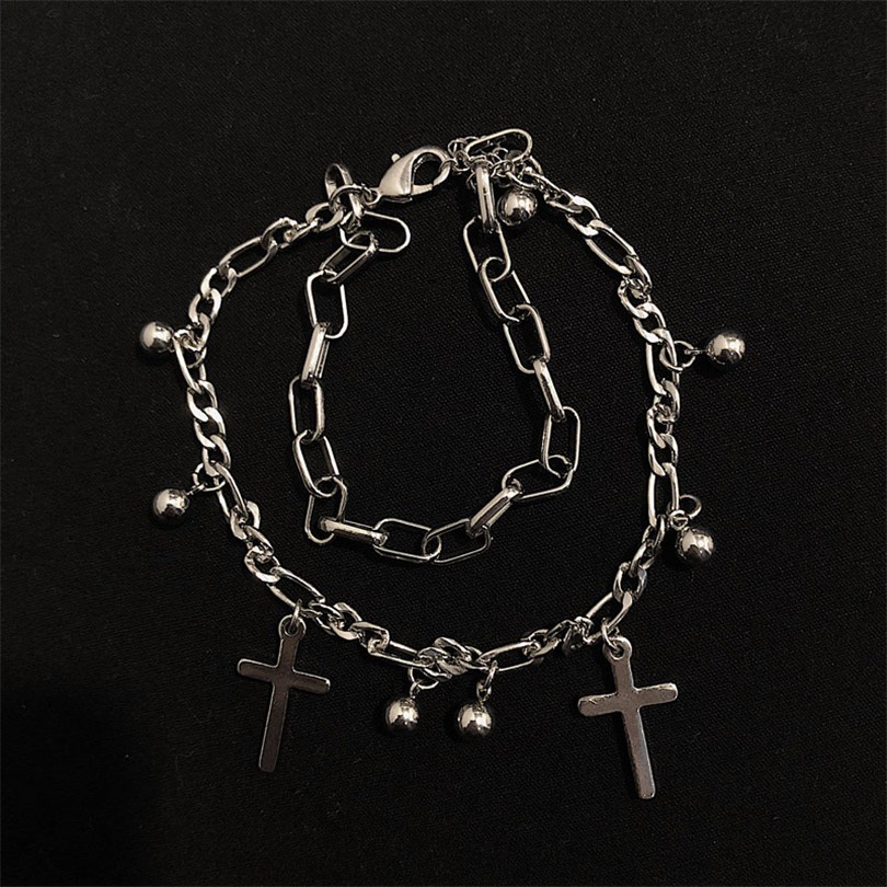 [Spot] Vòng Tay Hai Lớp Hình Thánh Giá Phong Cách Harajuku Hàn Quốc Cổ Điển 12116