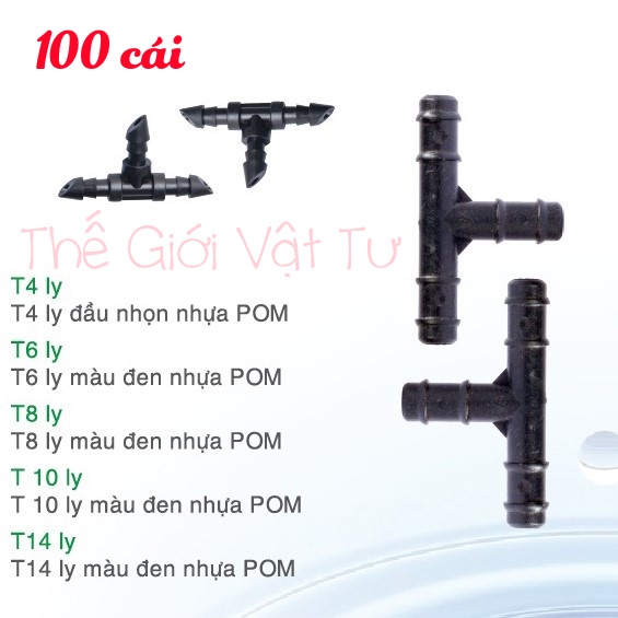T chia nước nhựa POM nhiều kích cỡ  - Gói 100 cái