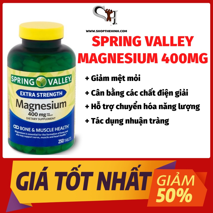 Thực Phẩm Bổ Sung Tăng Sức Đề Kháng, Hệ Miễn Dịch Spring Valley Extra Strength Magnesium 400mg (250 Viên)