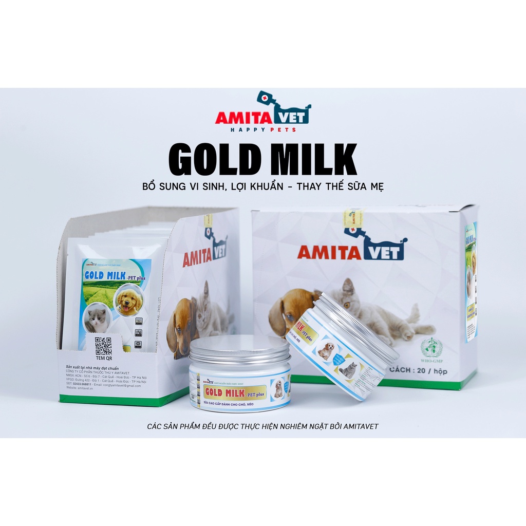 Sữa cho chó mèo Gold Milk Pet-Plus 35g Từ AMITAVET bổ xung dinh dưỡng thú cưng vitamin đạm khoáng chất béo và canxi