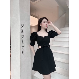 Váy tay bồng khoét eo nơ đan chéo
