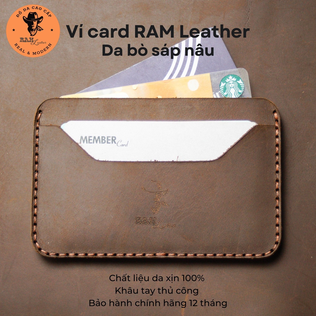 Ví Nam Card Mini Da Bò Sáp Ngựa Màu Nâu Đất - Ram Leather