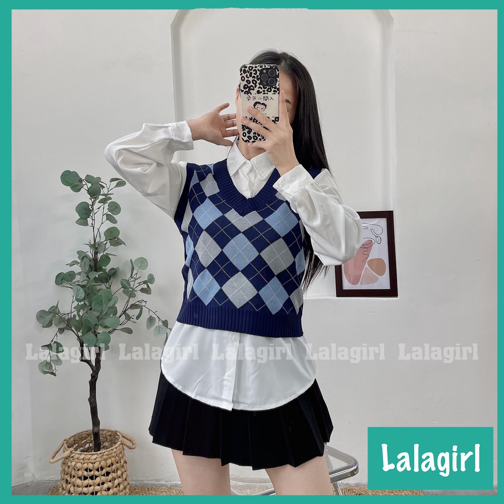 Áo gile len nữ họa tiết caro nhiều màu