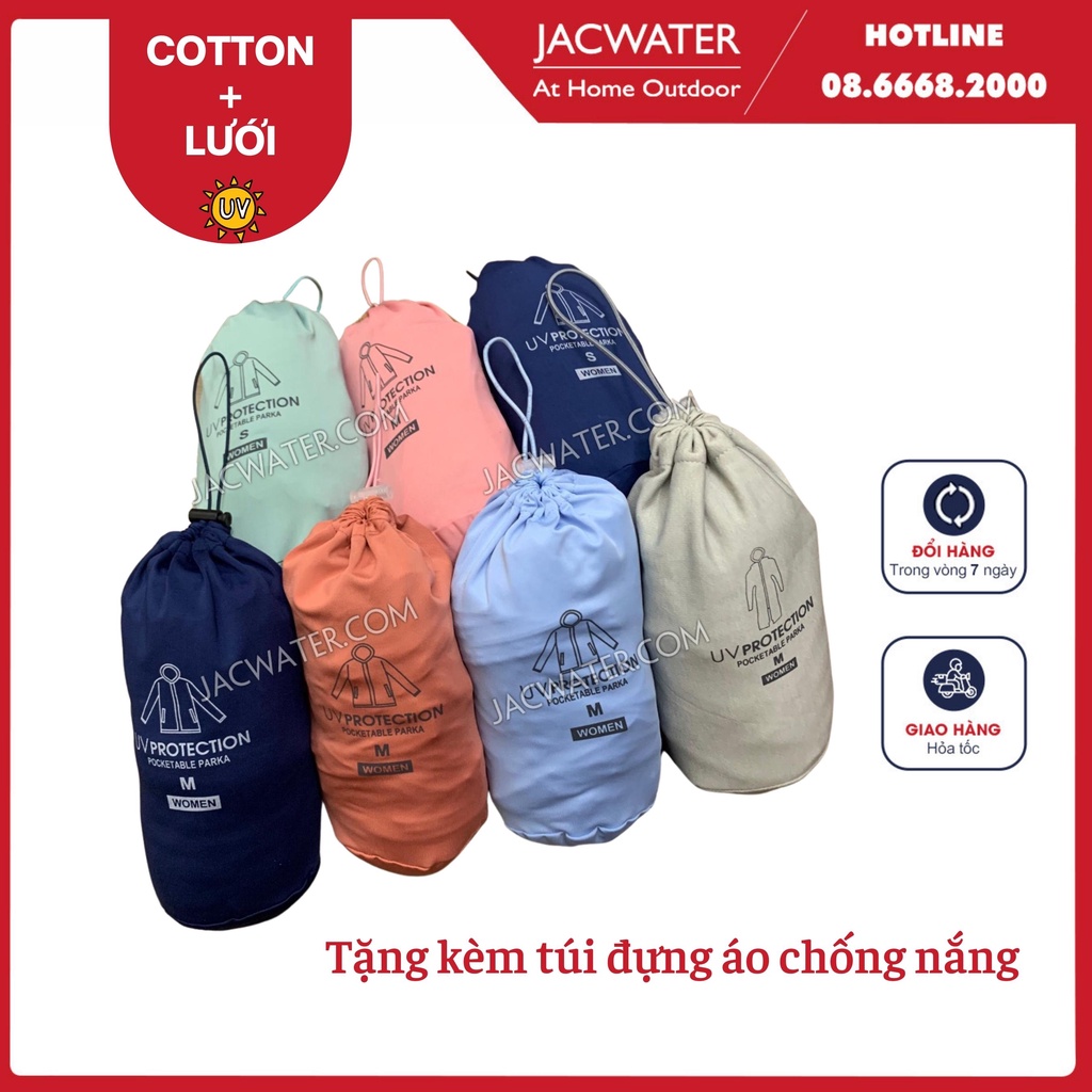 Áo chống nắng siêu nhẹ cotton phối lưới hai bên eo thoáng khí tặng túi đựng áo JACWATER V300